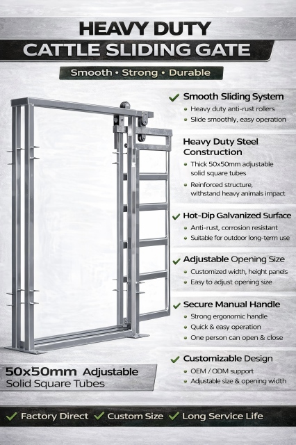 Heavy Duty Galvanized Cattle Sliding Gate for Dairy Farm Cow Handling Equipment